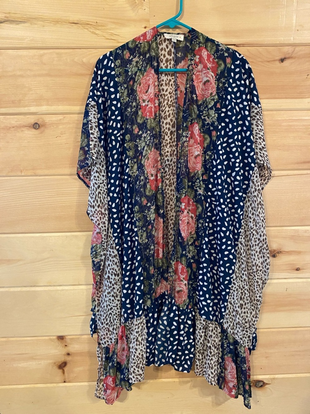 $12 Umgee Navy, floral, Olive & Brown animal print Mixed Print Kimono